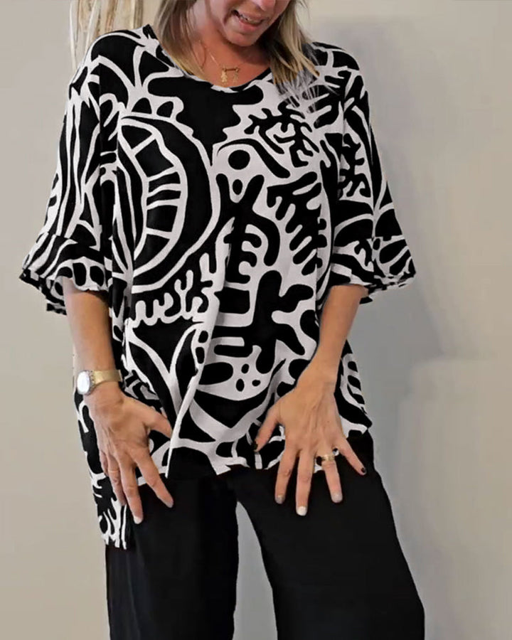 Prabodhi - Loose Fitting Abstract Print Top