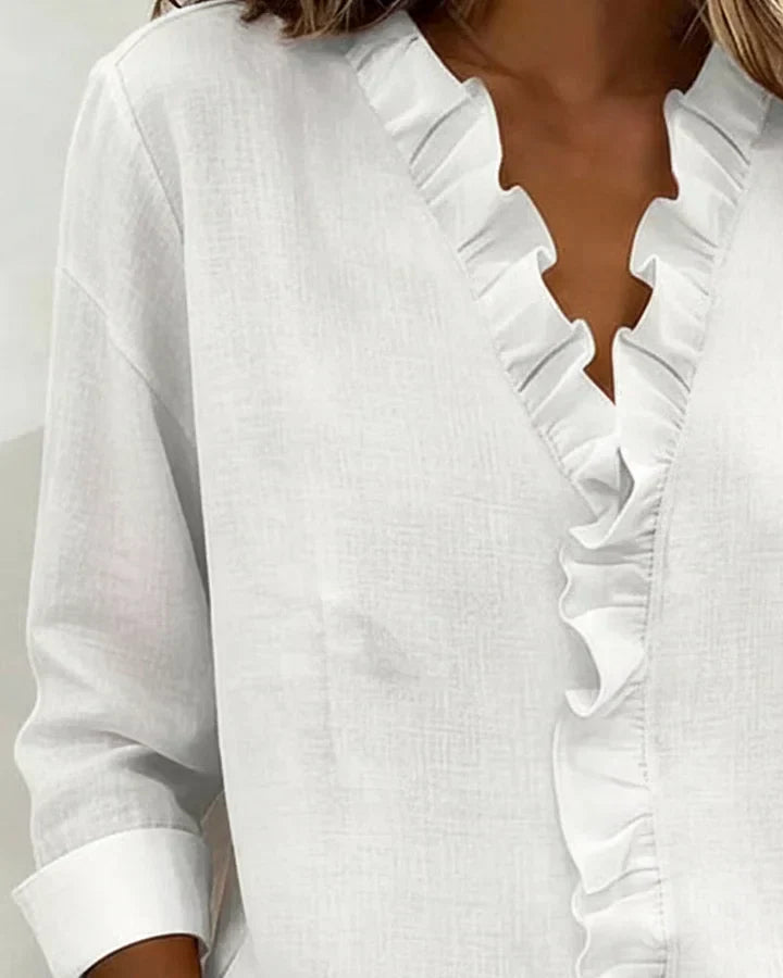 Aletta | Blouse with Ruffles, V-Neck and Long Sleeves