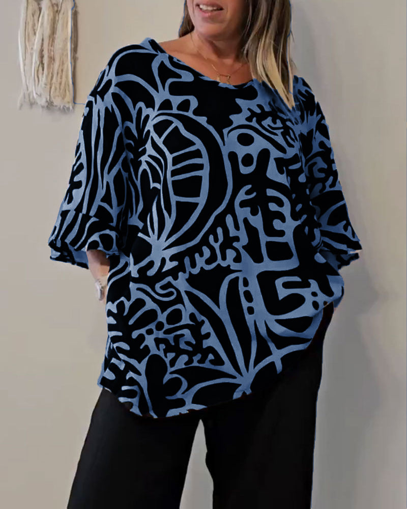 Prabodhi - Loose Fitting Abstract Print Top
