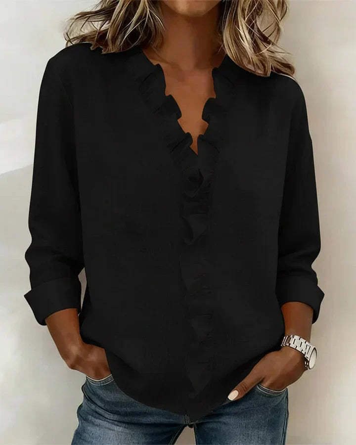 Aletta | Blouse with Ruffles, V-Neck and Long Sleeves