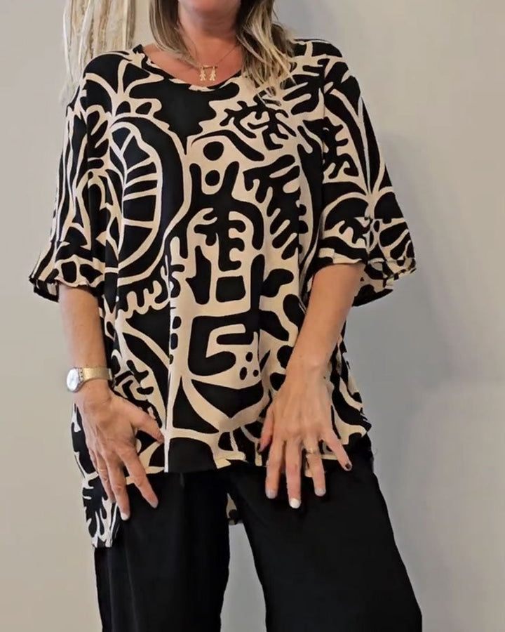 Prabodhi - Loose Fitting Abstract Print Top