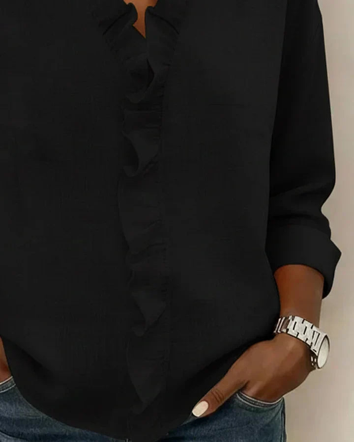 Aletta | Blouse with Ruffles, V-Neck and Long Sleeves