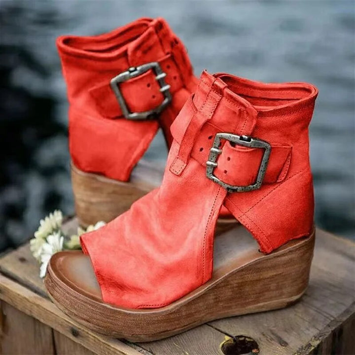 Niasya - Buckle Strap Wedge Ankle Boots