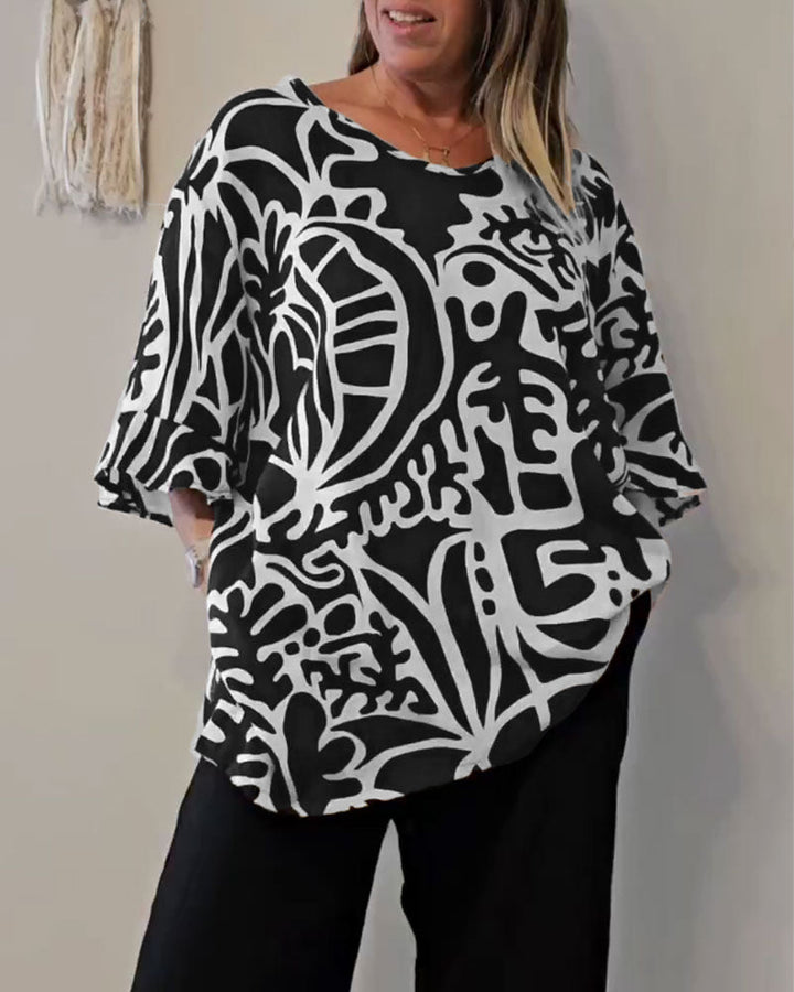Prabodhi - Loose Fitting Abstract Print Top
