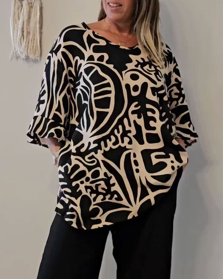 Prabodhi - Loose Fitting Abstract Print Top